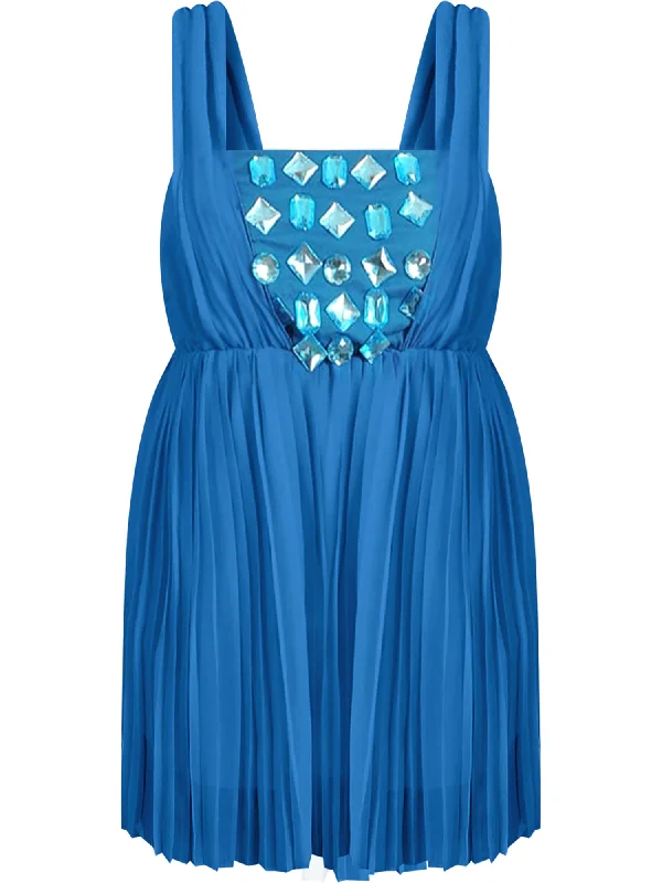 Sleeveless Pleated Top With Rhinestones