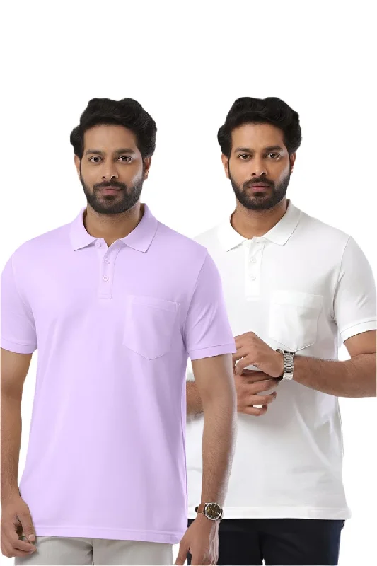 Price Slash Golf Polo - Lavender and White T-Shirts Pack Of 2 Combo For Men | Ariser Price Slash Golf Polo - Lavender and White T-Shirts Pack Of 2 Combo For Men | Ariser