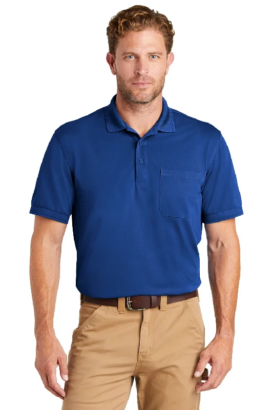 Deal Dash CornerStone Mens Industrial Moisture Wicking Short Sleeve Polo Shirt w/ Pocket - Royal Blue