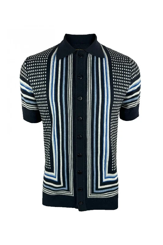 Special Buy Ska & Soul Men's SS2528 SS Jacquard Fine Gauge Cardi Navy Blue