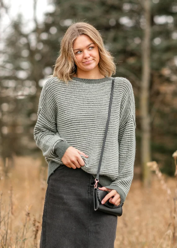 Sage Waffle Textured Raw Edge Top