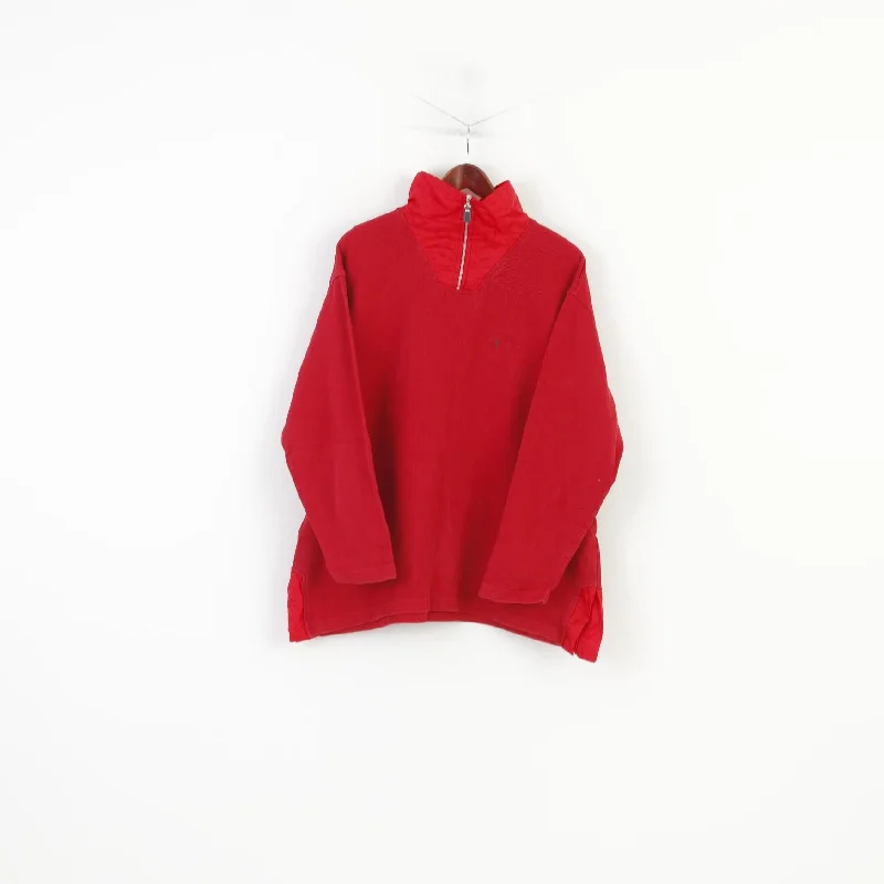 Hurry In Colour Ville Men XL Jumper Red Cotton Sweater Zip Neck Vintage Sports Top