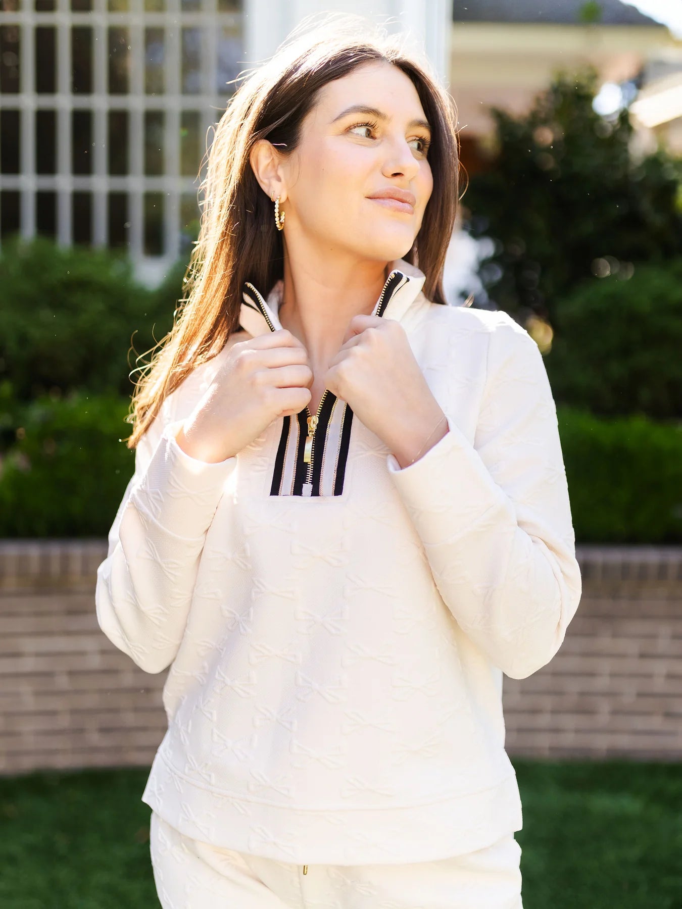 Lula Ivory Bow Jacquard Top