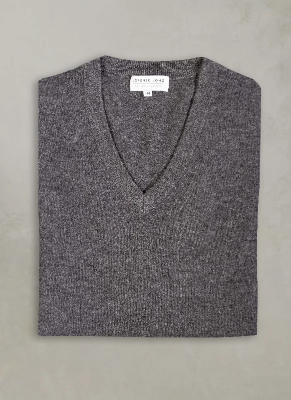 Cash Savings Men's Tribeca V-Neck Cashmere Sweater in Charcoal Heather