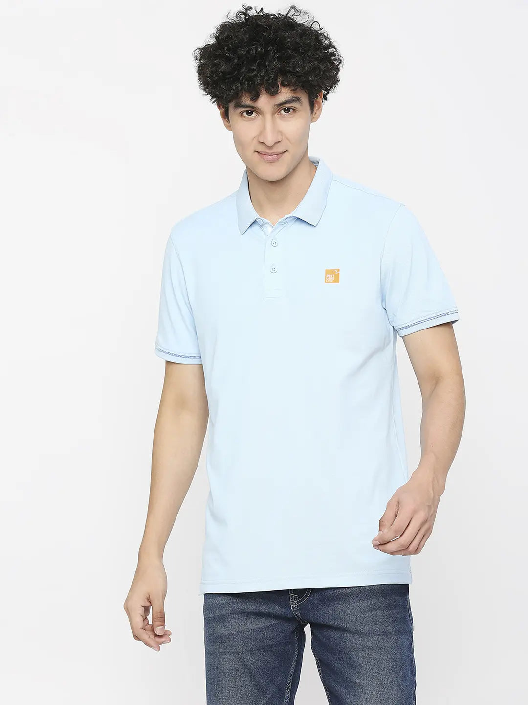 The Best Prices Spykar Men Powder Blue Cotton Slim Fit Polo Neck Plain T-Shirt
