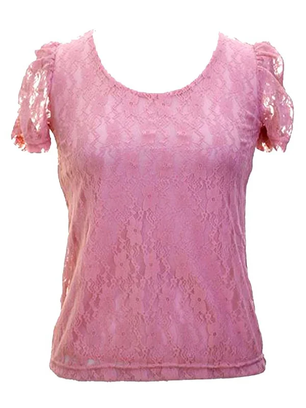 Short Sleeve Lace Blouse With Scoop Neckline