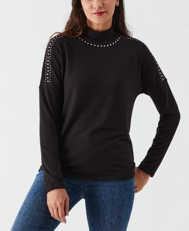Weekend Bargains to Sizzle Petite Embellished Mock Neck Top