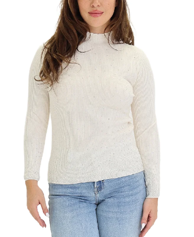 Weekend Discounts to Grab Knit Ribbed Sweater w/ Crystals