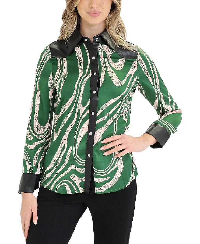 Weekend Special Blouse w/ Faux Leather Trim