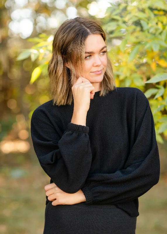 Heidi Black Textured Knit Long Sleeve Top