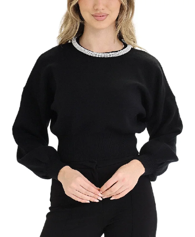 Weekend Savings Sensation Crop Sweater w/ Rhinestone Collar