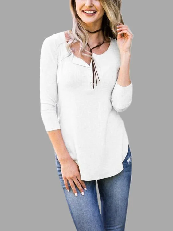 Custom 3/4 Sleeve Curved Hem White T-Shirts