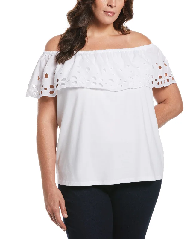 Weekend Bargains Await You Plus Size Off the Shoulder Mixed Media Top
