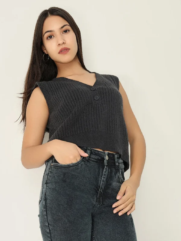 Low Price Women Solid Charcoal Top