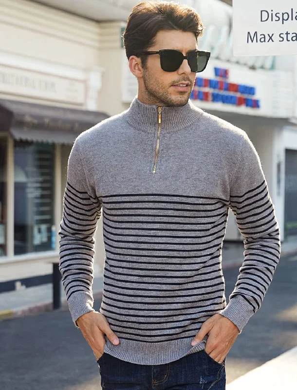 Fantastic Offers Striped Zip Up Mock Neck Pullover Sweaters (US Only)