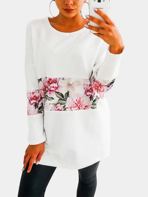 Custom Round Neck Floral Print Long Sleeve Tee