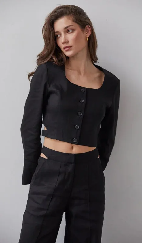 Weekend Specials to Relish Crezensia Power Shoulder Button-up Top