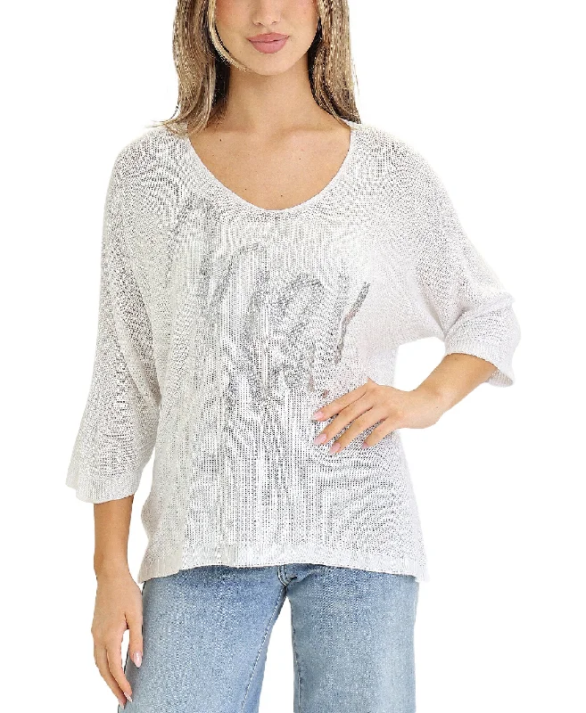 Weekend Offers That Delight Metallic Heart Knit Top