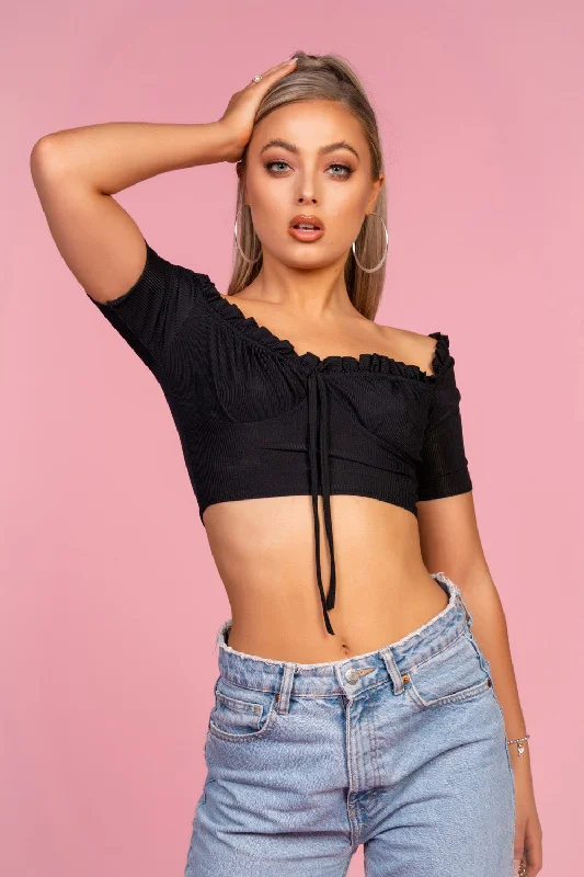 Off Shoulder Ribbed Crop Top