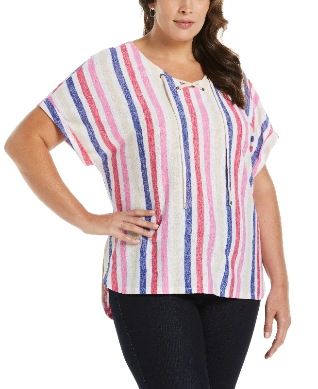 Weekend Savings Extravaganza Plus Size Stripe V-neck Top
