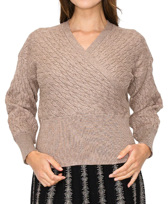 Weekend Bargains to Savor Cable Knit Surplice Sweater