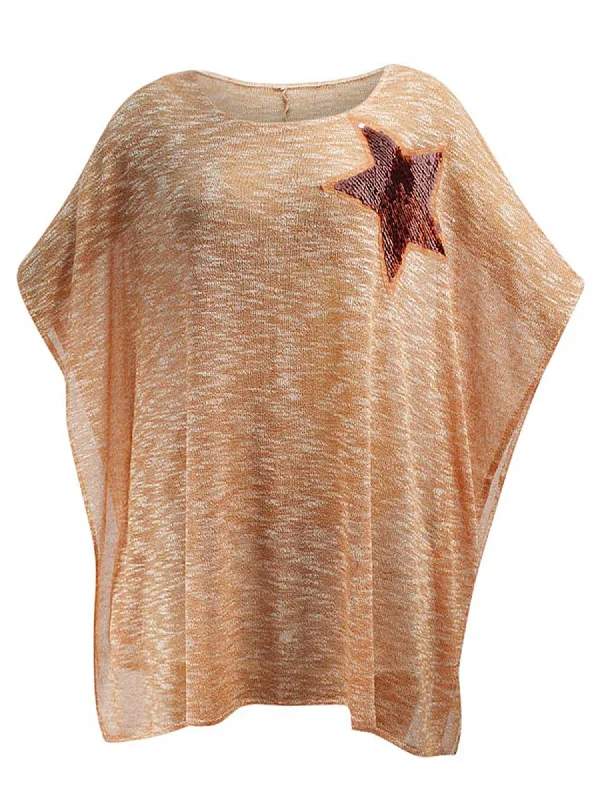 Orange Sheer Oversize Top With Sequin Star