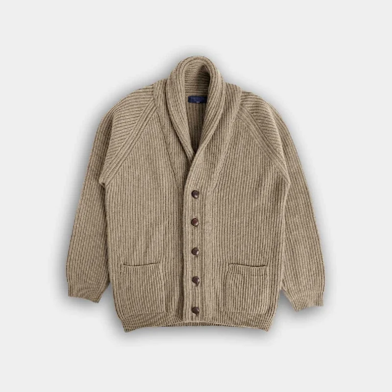 Massive Deal Dark Natural Shawl Collar Cashmere Cardigan