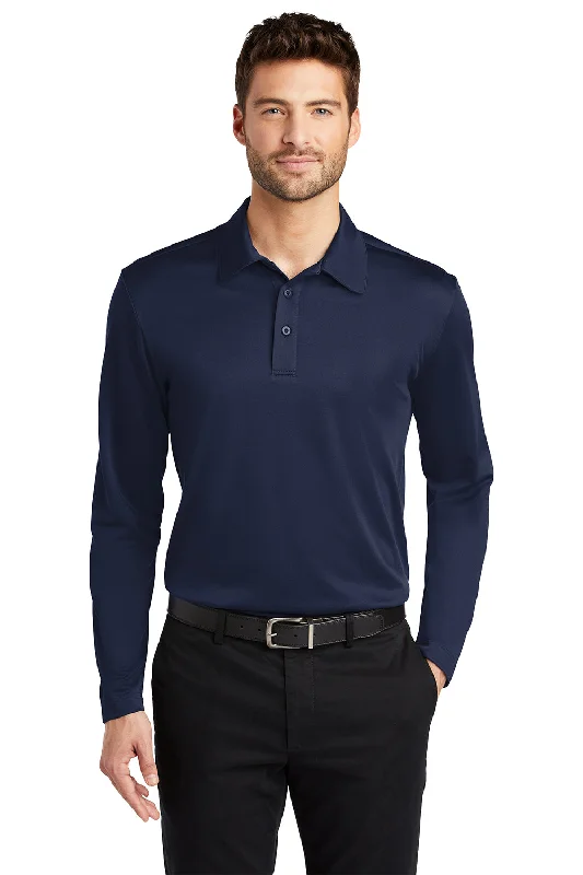 Flash Deals Port Authority Mens Silk Touch Performance Moisture Wicking Long Sleeve Polo Shirt - Navy Blue Flash Deals Port Authority Mens Silk Touch Performance Moisture Wicking Long Sleeve Polo Shirt - Navy Blue