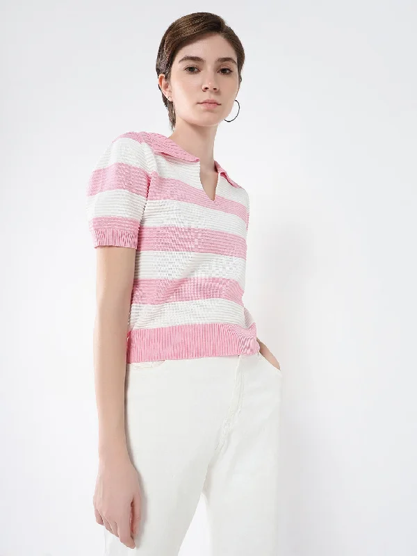 Online Exclusive Women Striped Pink Top