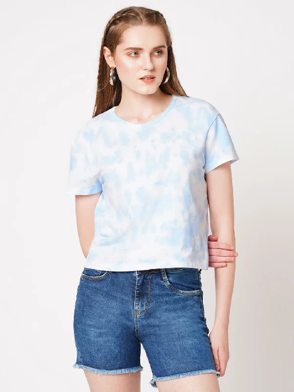 Women Tie & Dye Relaxed Fit Crop T-Shirt