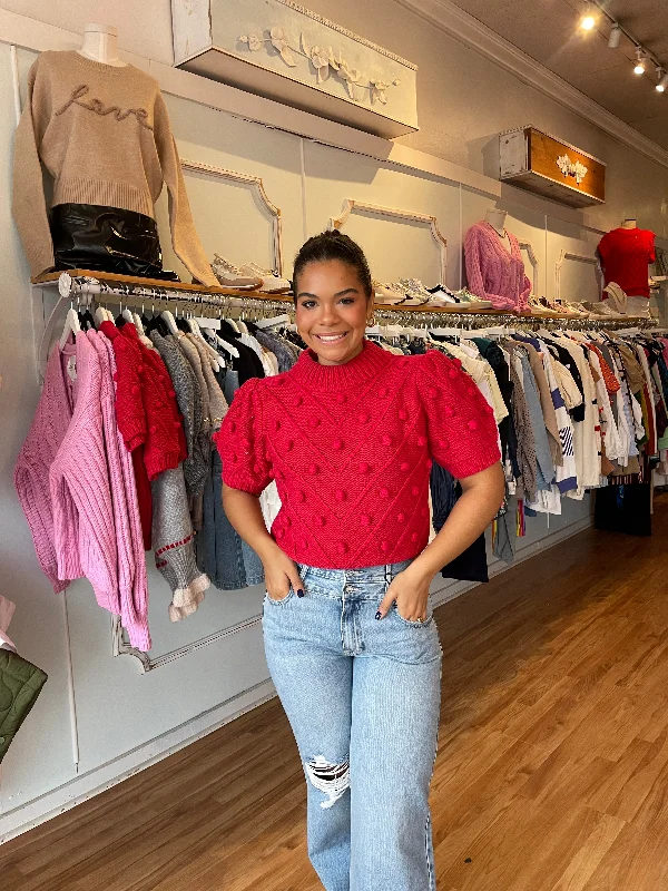 Red Pom Pom Sweater