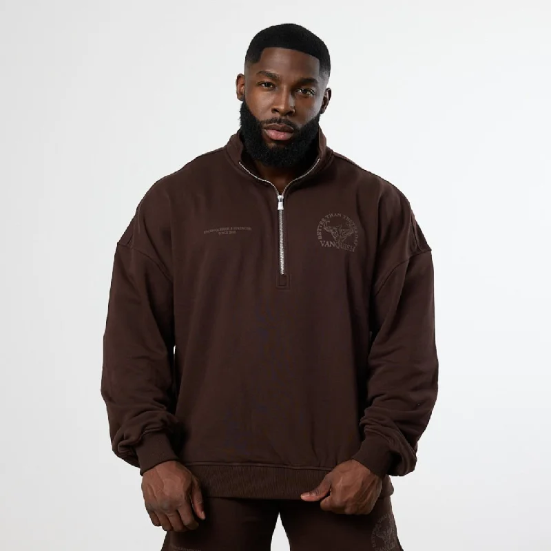 Act Fast Vanquish Dark Brown Unconquerable Strength Quarter Zip Sweater