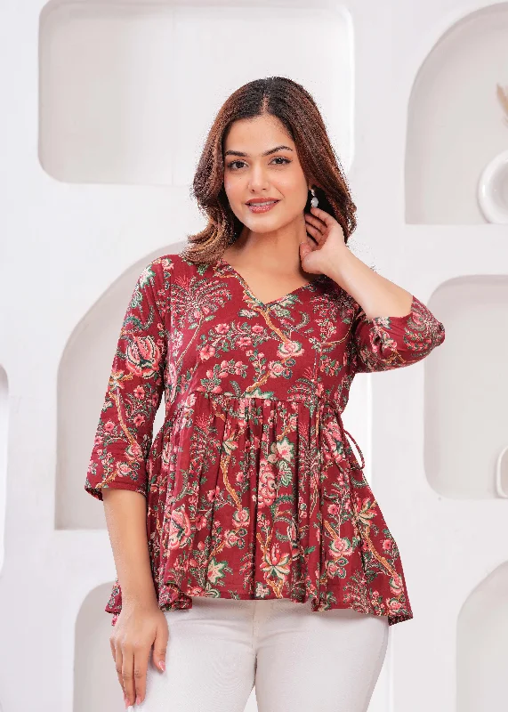 Weekend Discounts to Love Women Maroon Printed Peplum Tunic