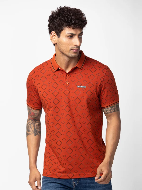 Don't Miss Spykar Men Burnt Orange Cotton Regular Fit Half Sleeve Printed Polo T-Shirt Don't Miss Spykar Men Burnt Orange Cotton Regular Fit Half Sleeve Printed Polo T-Shirt