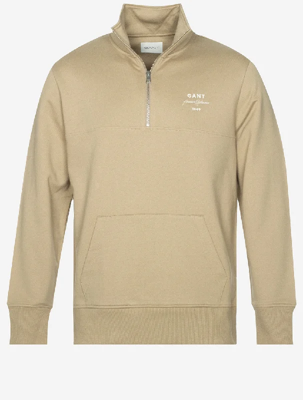 Weekend Offers That Tempt Jersey-Shirt mit halbem Reißverschluss und Logo-Schriftzug, getrocknetes Khaki