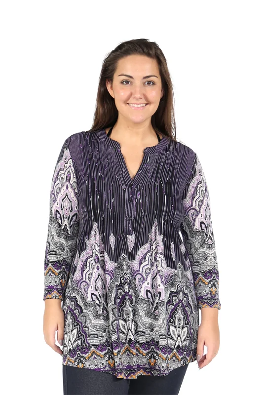 Plus Size La Cera Empire Paisley Print Tunic