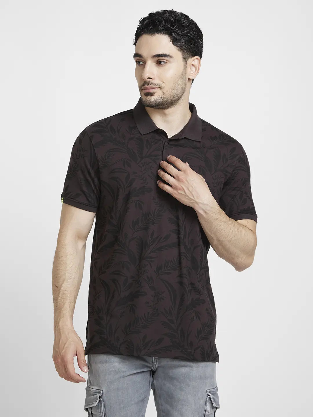 Hurry In Spykar Men Slate Grey Cotton Slim Fit Plain Polo Tshirt