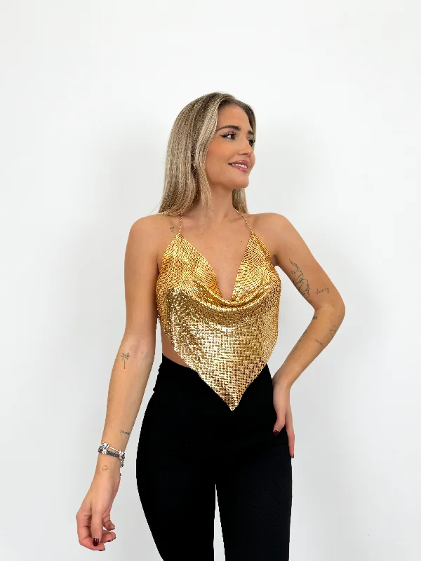 Crop top shiny golden triangle