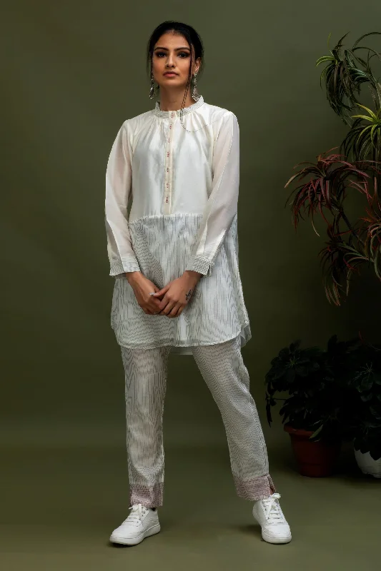 Chanderi Long Top with Handwoven Cotton Chanderi Stripes