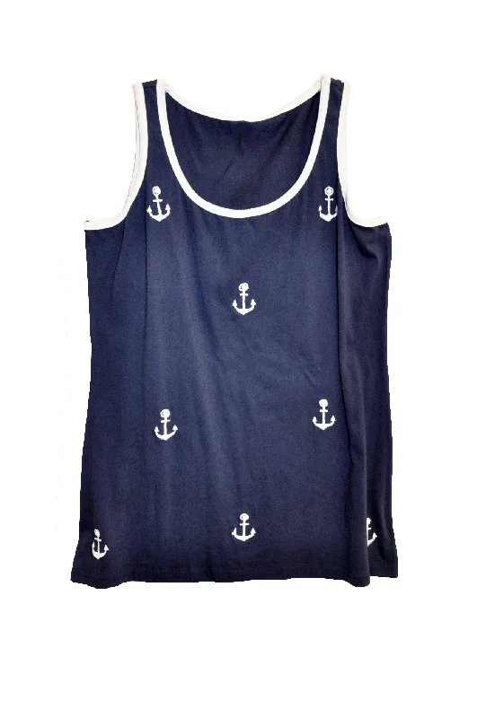 Cotton Knit Tank with Anchor Embroidery - Plus Size