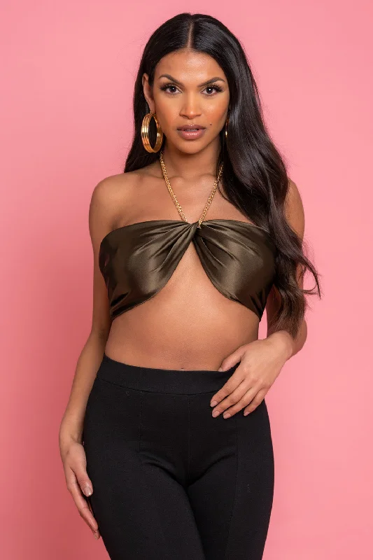 Neck Chain Satin Crop Top