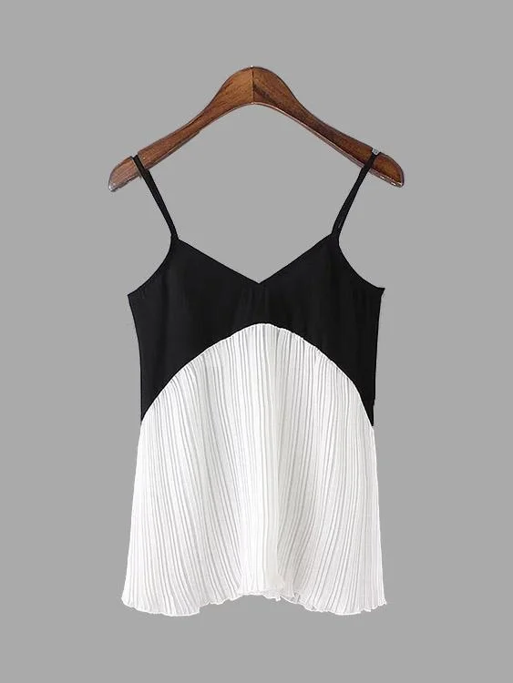 Custom Sleeveless V-Neck Contrast Pleated Cami