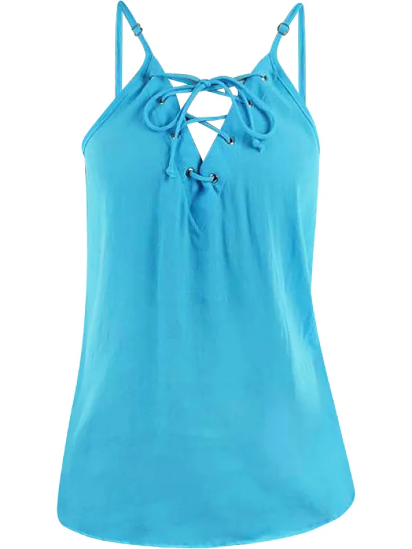 Turquoise Blue Sleeveless Lace-Up Tank Top Size Small