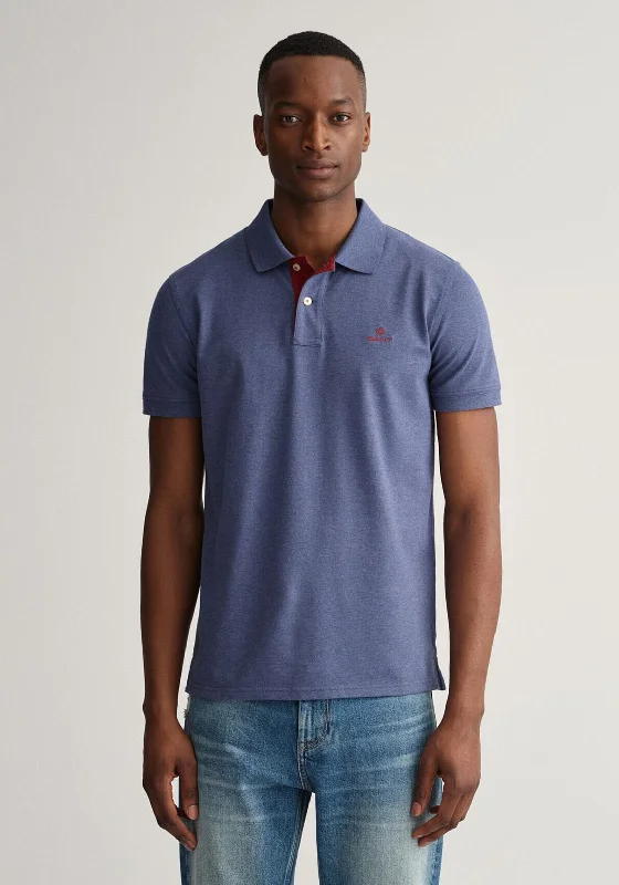 Don't Wait Gant Contrast Pique Collar Polo Shirt, Dark Jeans Blue Melange