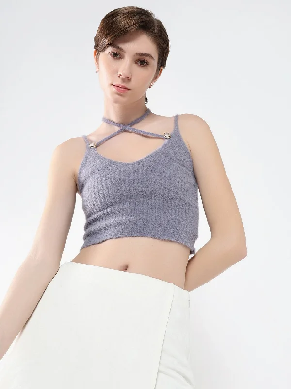 Weekend Bargains to Enjoy Women Solid Purple Fitted Top