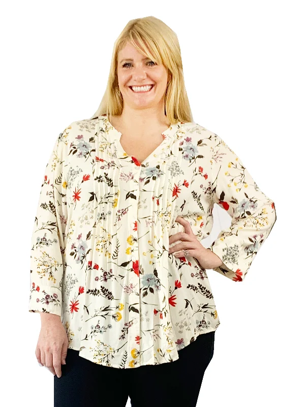 Pleat Front Printed Rayon Top - Plus Size