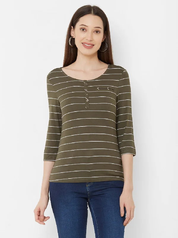 Women Striped Full Sleeves Slim Fit T-Shirt