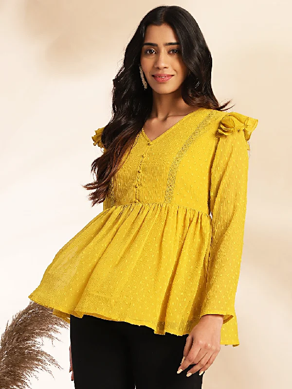 Weekend Bargains to Indulge In Women Mustard Dobby Chiffon Top