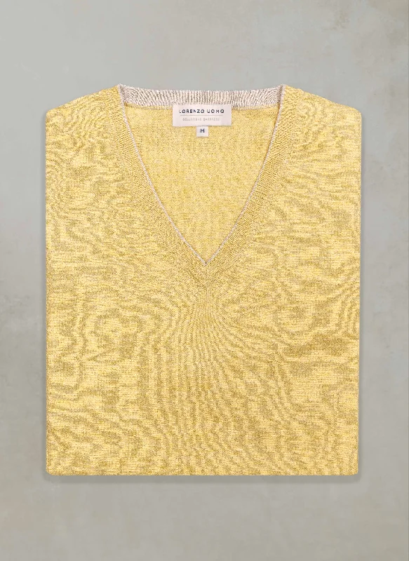 Clearance Event Men's St. Barths Contrast V-Neck Cashmere Sweater in Yellow