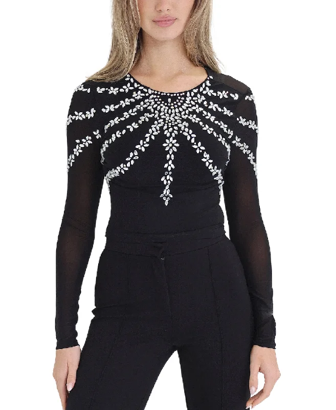 Weekend Offers That Thrill Crystal Embellished Mesh Top